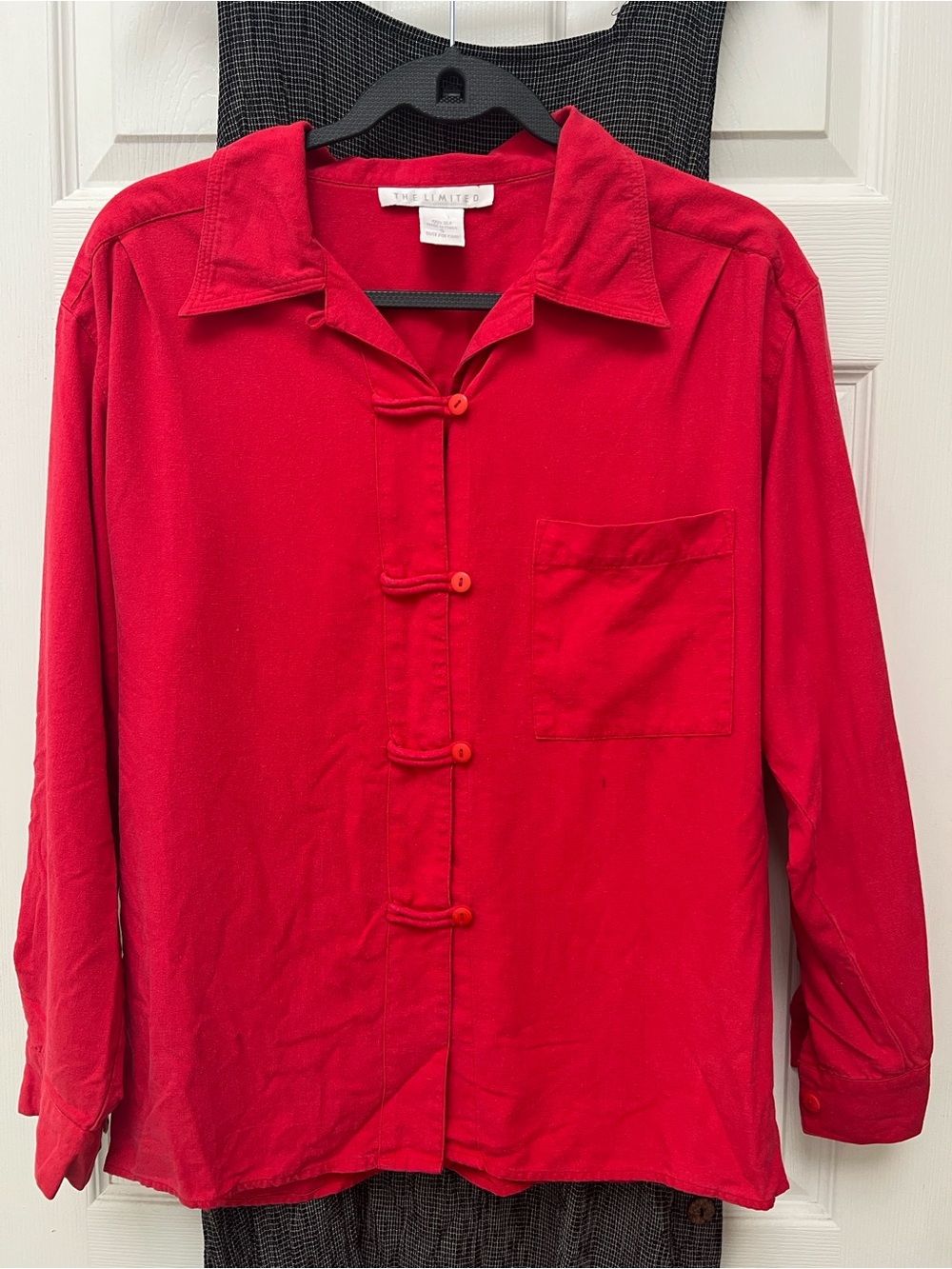 Vintage 90s The Limited Red Silk Frog Toggle Closure Top